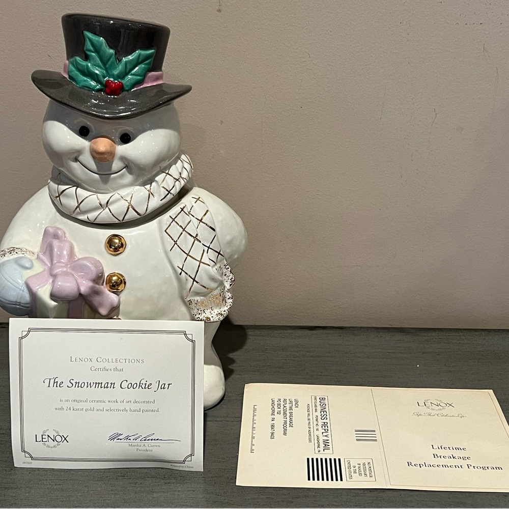 Lenox Snowman 24K trim cookie jar Christmas - Picture 4 of 10